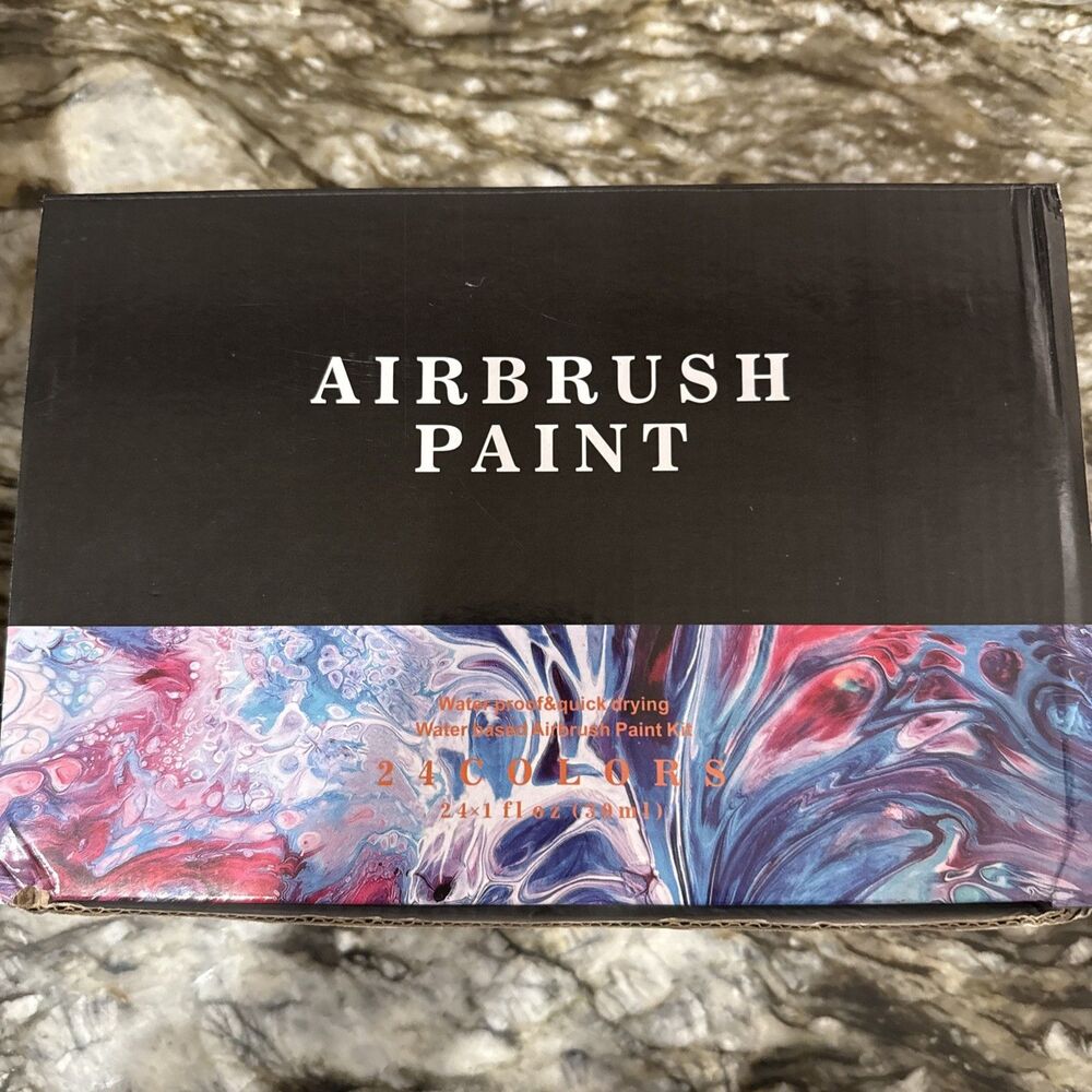 Airbrush Paint Set Multicolor 8 Fluorescent & 16 Reg Colors-NIB W/1 Opened